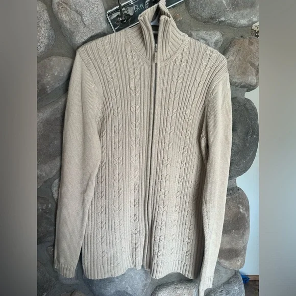 Tradition Country Collection Tan Cable Knit Full Zip Sweater Women’s SP - Picture 2 of 8